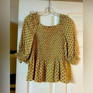 Floral crepe Smocked Yellow Top